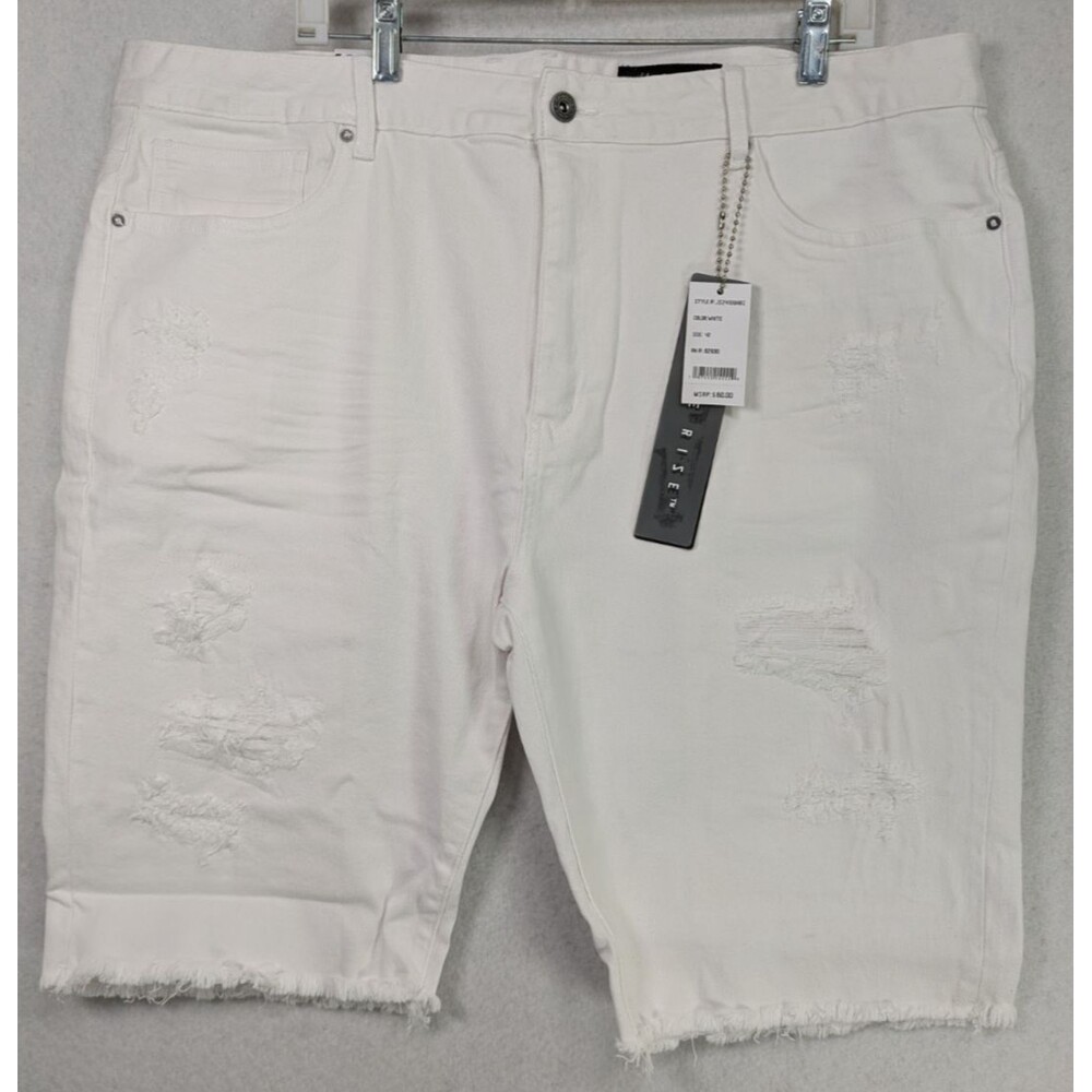 Smoke Rise - Distressed White Denim Shorts With Pockets - Size 42